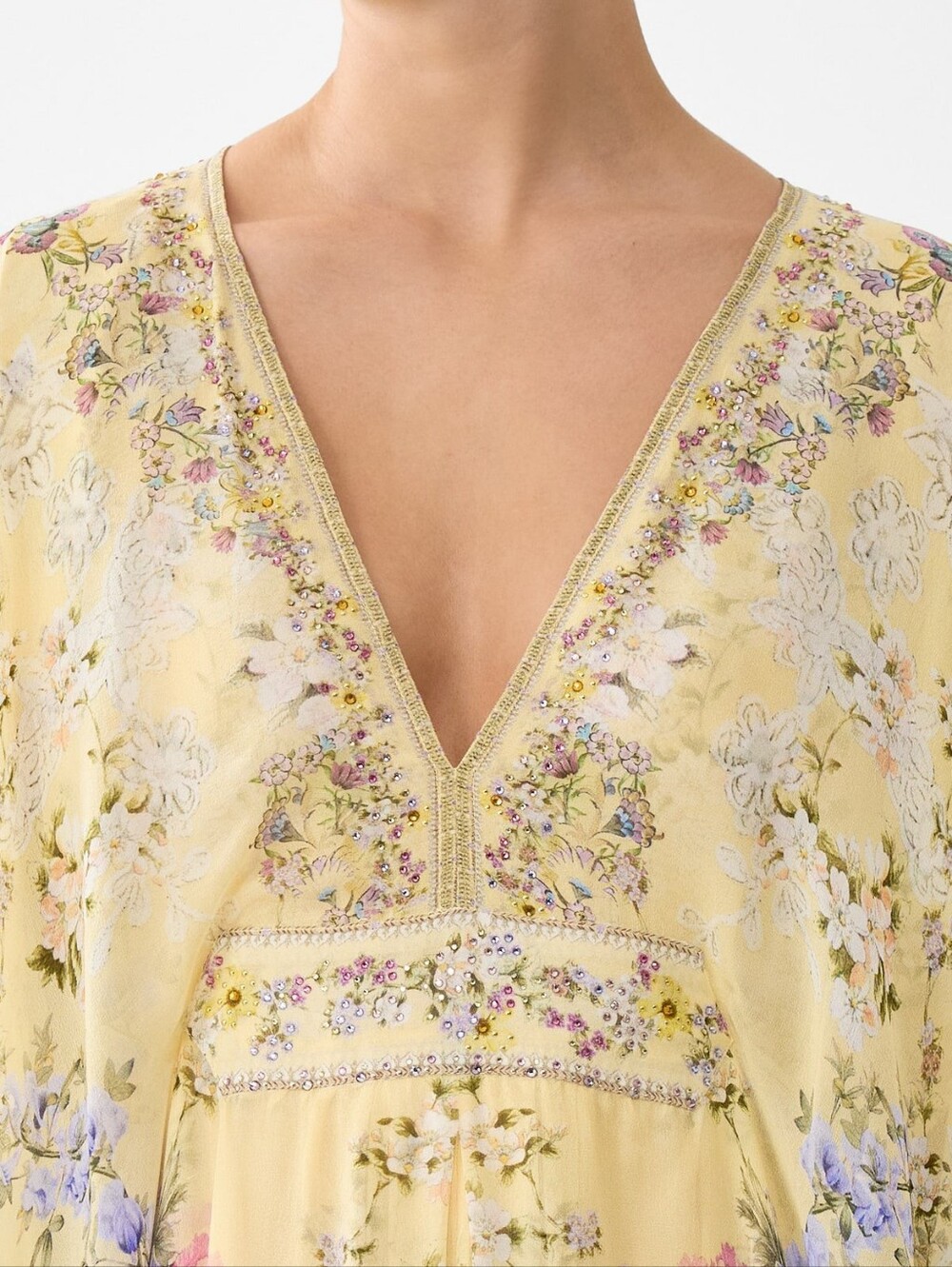 Camilla Long Kaftan Dress With Waist Detail In Darling Buds - Picture 4 of 16